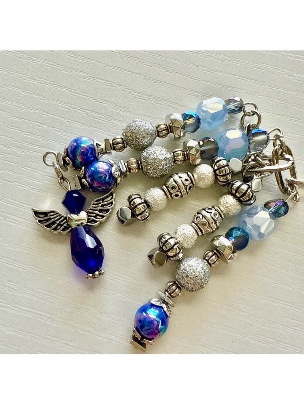 Deep Blue Angel Handmade Bag Charm Keychain | One of a Kind | Crystal Accessory